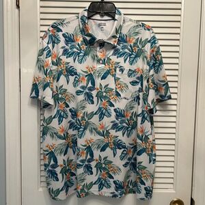 IZOD Saltwater XXL Tropical Floral‎ Print Polo Shirt Mens Short Sleeve